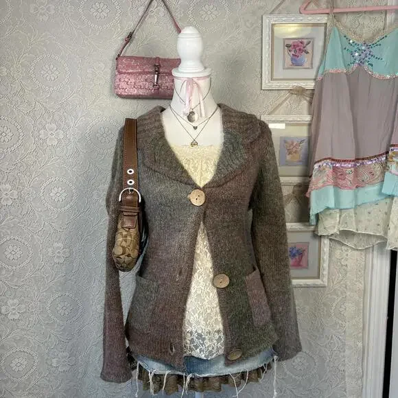 vintage cozy multi colored layering cardigan - Picture 1 of 7